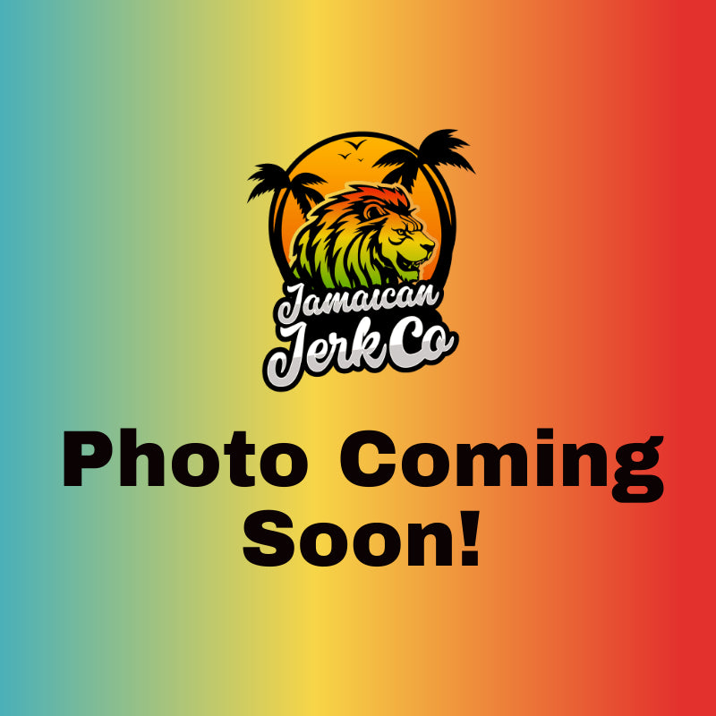 Placeholder image with 'Photo Coming Soon!' text and Jamaican Jerk Co logo on a gradient background for Jerk Chicken Patty.